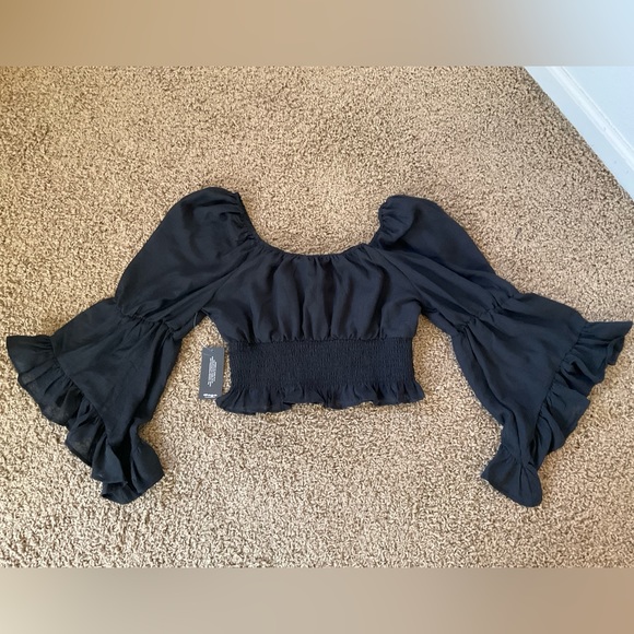 NWT! Black Boho Wide Flutter Sleeve Crop Smock Top/Blouse, 1970’s, Stevie Nicks - Picture 6 of 11